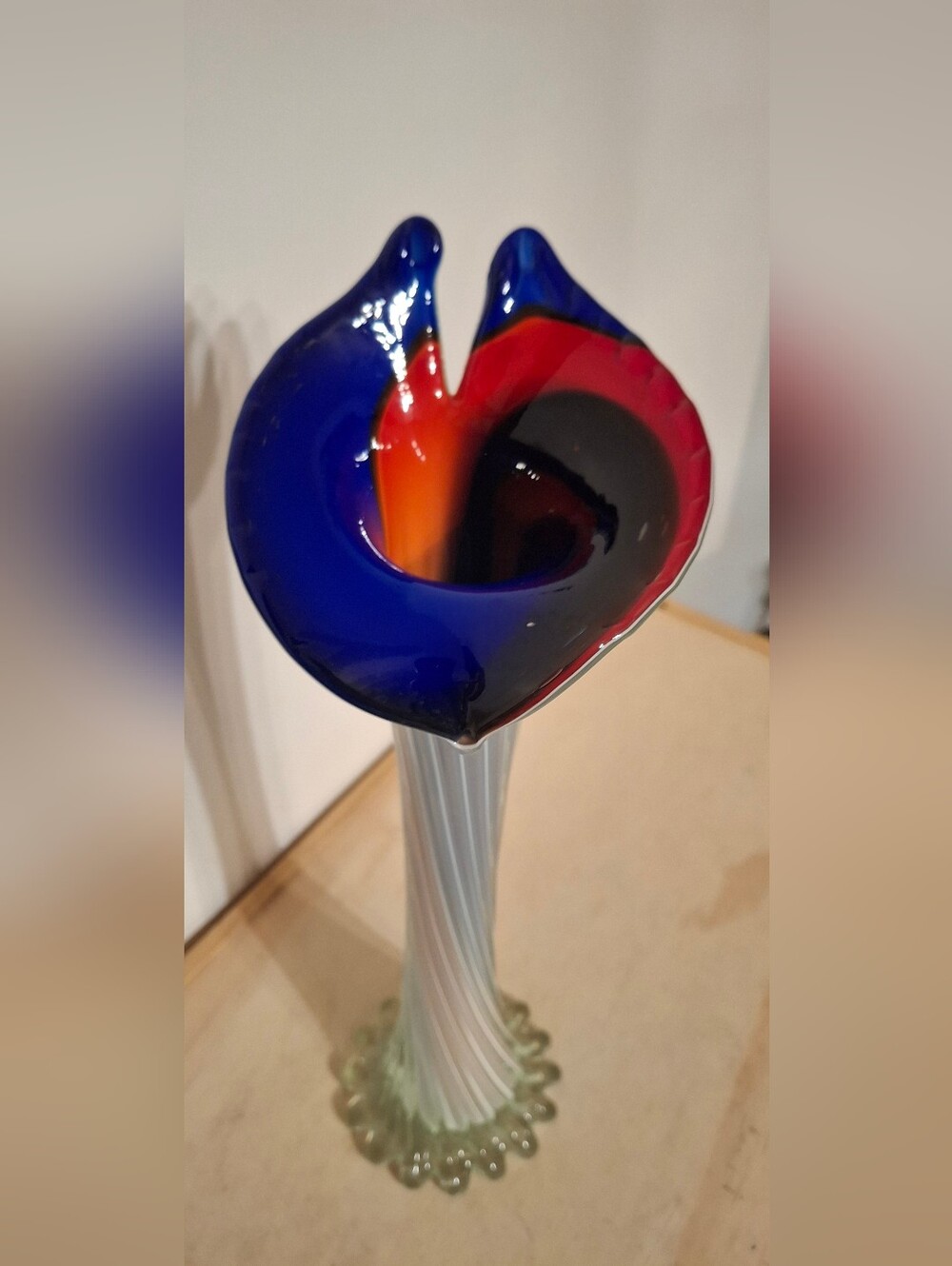 Vintage Murano style Jack in the Pulpit vase, calla lily shaped, hand-blown 15"